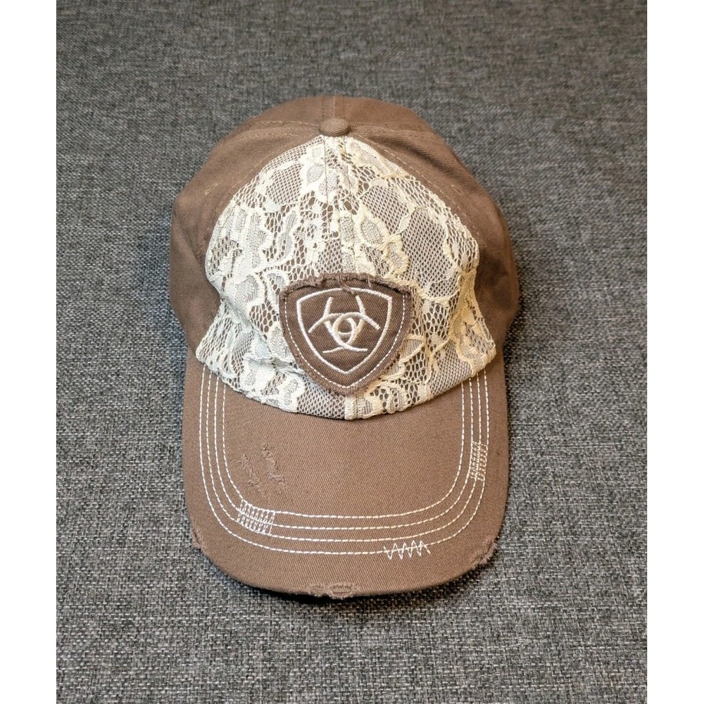 Ariat Western Lace Overlay Brown Distressed Style Strapback Hat Adjustable OS